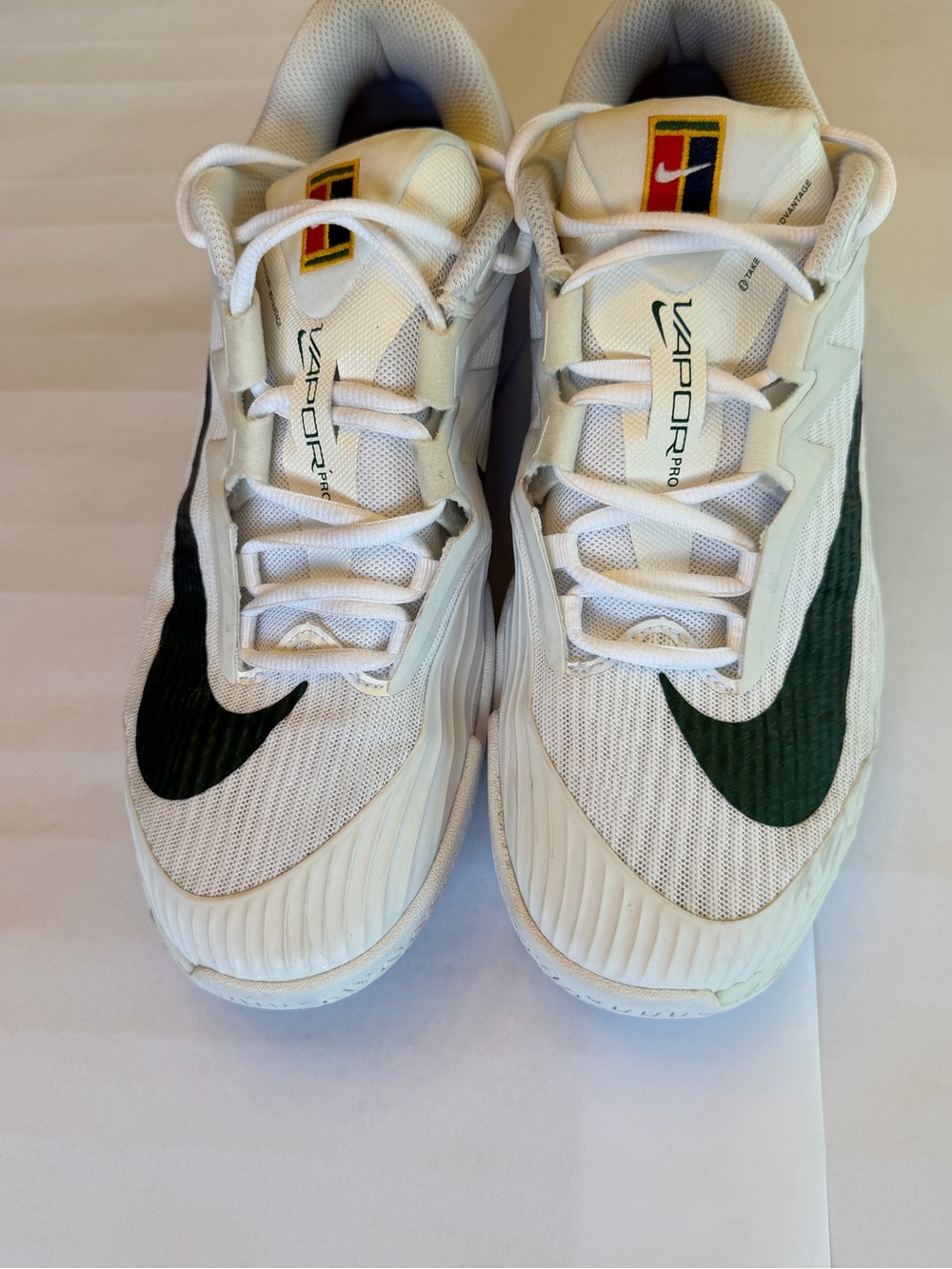 Nike Zoom Vapor Pro 3 Sneakers - White with Dark Green Swoosh Size 9